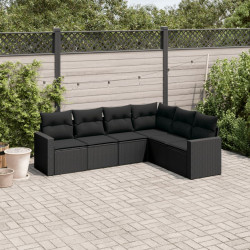 6 Pcs conjunto sofás de jardim c/ almofadões vime PE preto