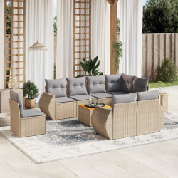 9 Pcs conjunto de sofás p/ jardim com almofadões vime PE bege