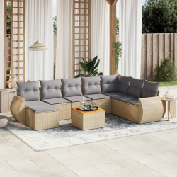9 Pcs conjunto de sofás p/ jardim com almofadões vime PE bege