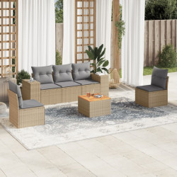 6 Pcs conjunto de sofás p/ jardim com almofadões vime PE bege