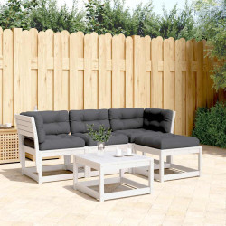 4 Pcs conj. lounge de jardim c/ almofadões pinho maciço branco