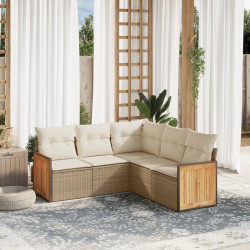 5 Pcs conjunto de sofás p/ jardim com almofadões vime PE bege