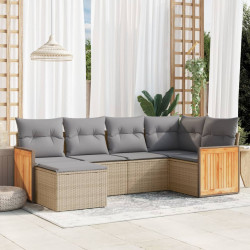 6 Pcs conjunto de sofás p/ jardim com almofadões vime PE bege