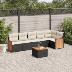 7 Pcs conjunto de sofás p/ jardim c/ almofadões vime PE preto