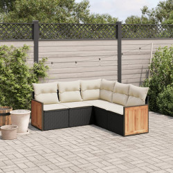 5 Pcs conjunto sofás de jardim com almofadões vime PE preto