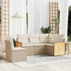 5 Pcs conjunto de sofás p/ jardim com almofadões vime PE bege