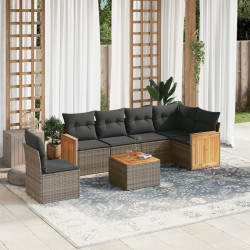 7 Pcs conjunto sofás p/ jardim c/ almofadões vime PE cinzento