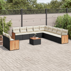 12 Pcs conjunto de sofás de jardim c/ almofadões vime PE preto