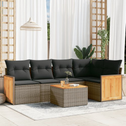 6 Pcs conjunto sofás de jardim com almofadões vime cinzento