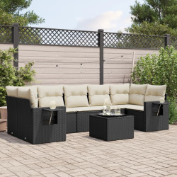 8 Pcs conjunto sofás de jardim com almofadões vime PE preto