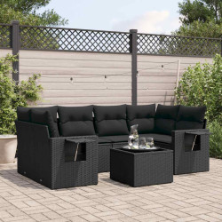 7 Pcs conjunto de sofás p/ jardim c/ almofadões vime PE preto