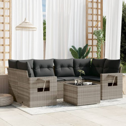 7 Pcs conj. sofás jardim com almofadões vime PE cinzento-claro