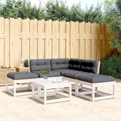 5 Pcs conj. sofás de jardim c/ almofadões pinho maciço branco