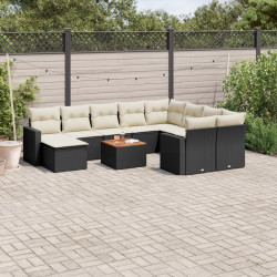 11 Pcs conjunto sofás de jardim c/ almofadões vime PE preto