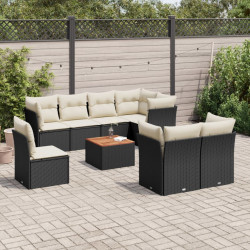 9 Pcs conjunto de sofás p/ jardim c/ almofadões vime PE preto