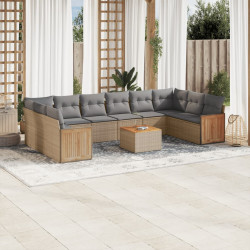 11 Pcs conjunto sofás de jardim c/ almofadões vime PE bege