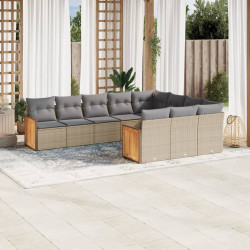 10 Pcs conjunto de sofás p/ jardim com almofadões vime PE bege