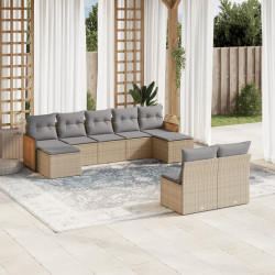 9 Pcs conjunto de sofás p/ jardim com almofadões vime PE bege