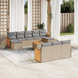 11 Pcs conjunto sofás de jardim c/ almofadões vime PE bege