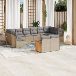 12 Pcs conjunto de sofás p/ jardim com almofadões vime PE bege