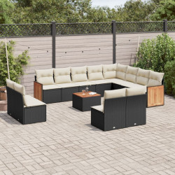 13 Pcs conjunto de sofás de jardim com almofadões vime PE preto