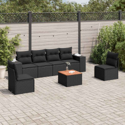 7 Pcs conjunto de sofás p/ jardim c/ almofadões vime PE preto