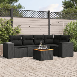 6 Pcs conjunto sofás de jardim c/ almofadões vime PE preto