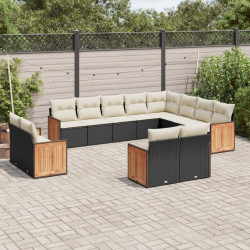 12 Pcs conjunto de sofás de jardim c/ almofadões vime PE preto