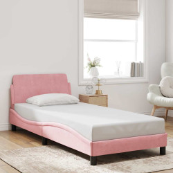 Estrutura de cama com cabeceira dover 90x200 cm veludo rosa