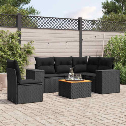 6 Pcs conjunto sofás de jardim c/ almofadões vime PE preto