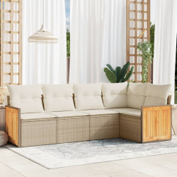5 Pcs conjunto de sofás p/ jardim com almofadões vime PE bege