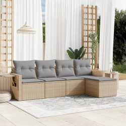 5 Pcs conjunto de sofás p/ jardim com almofadões vime PE bege
