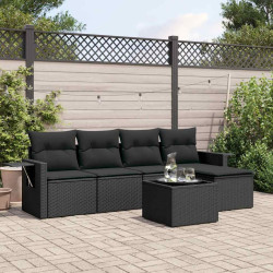 6 Pcs conjunto sofás de jardim c/ almofadões vime PE preto