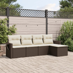 5 Pcs conjunto sofás p/ jardim c/ almofadões vime PE castanho