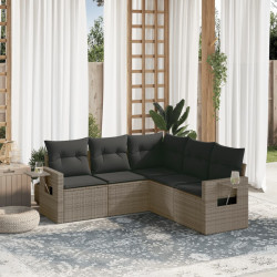 5 Pcs conjunto sofás de jardim c/ almofadões vime PE cinzento