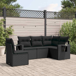 5 Pcs conjunto sofás de jardim com almofadões vime PE preto