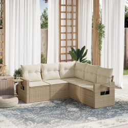 5 Pcs conjunto de sofás p/ jardim com almofadões vime PE bege