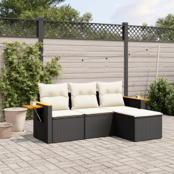 4 Pcs conjunto de sofás para jardim c/ almofadões vime PE preto
