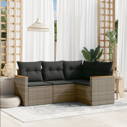 4 Pcs conjunto sofás de jardim c/ almofadões vime PE cinzento