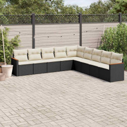 9 Pcs conjunto de sofás p/ jardim c/ almofadões vime PE preto