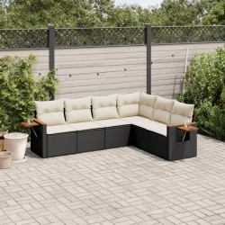 6 Pcs conjunto sofás de jardim c/ almofadões vime PE preto