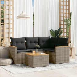 5 Pcs conjunto sofás de jardim c/ almofadões vime PE cinzento