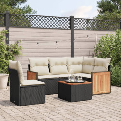 6 Pcs conjunto sofás de jardim c/ almofadões vime PE preto