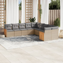 10 Pcs conjunto de sofás p/ jardim com almofadões vime PE bege