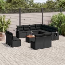12 Pcs conjunto de sofás de jardim c/ almofadões vime PE preto