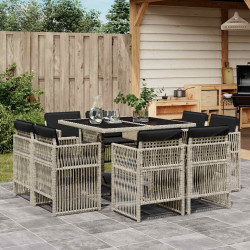 9 Pcs conjunto de jantar p/ jardim c/ almofadões cinzento claro