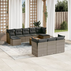 11 Pcs conjunto sofás de jardim c/ almofadões vime PE cinzento