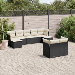 9 Pcs conjunto de sofás p/ jardim c/ almofadões vime PE preto