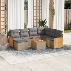 8 Pcs conjunto de sofás p/ jardim com almofadões vime PE bege