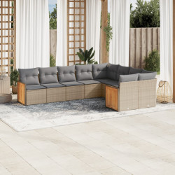 9 Pcs conjunto de sofás p/ jardim com almofadões vime PE bege